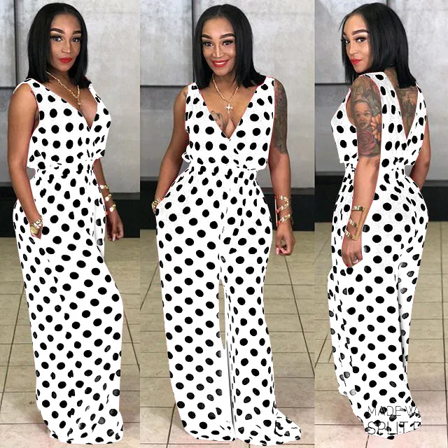 Adogirl Plus Size S-3XL Polka Dots Jumpsuit Adogirl Plus Size S-3XL Polka Dots Jumpsuit