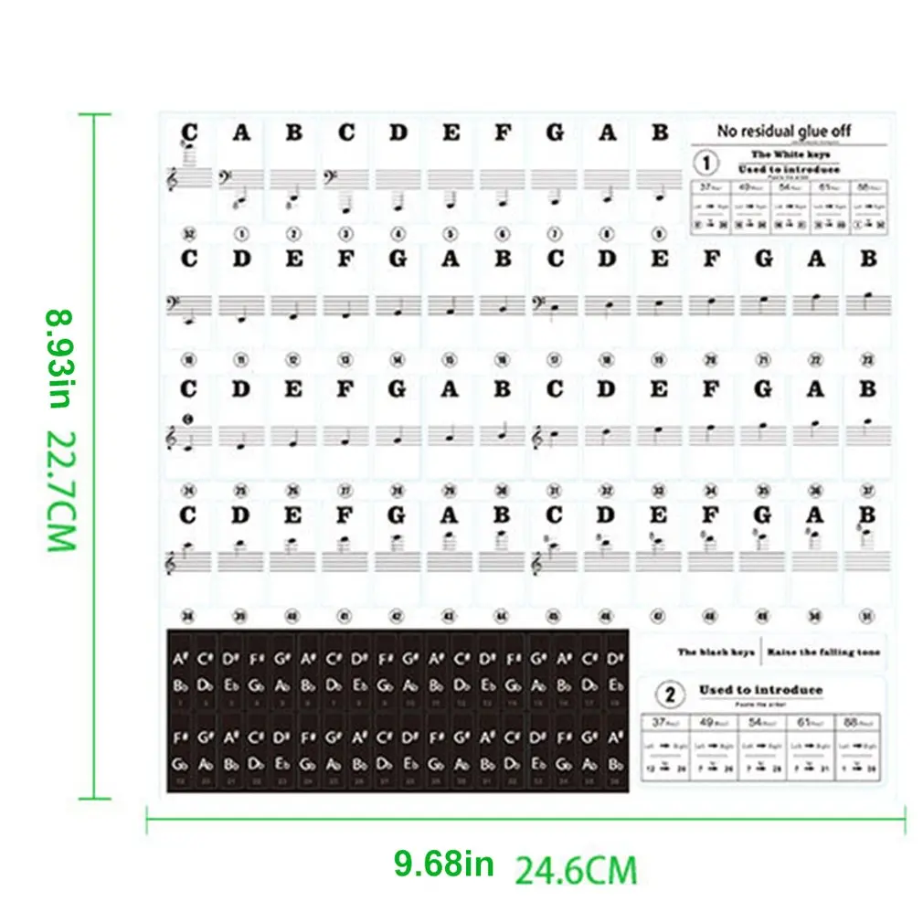 Фортепианная наклейка прозрачная, в форме рояля клавиши, электронная клавиатура, клавишная наклейка пианино Stave Note наклейка для белого ключа наклейка в музыкальном стиле