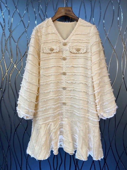 autumn Early new women's V-neck layer by layer friar trim Ruffle long sleeve dress 1012