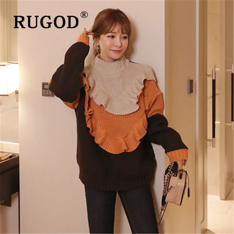 RUGOD Waveselvedge, вязаный свитер, цветной пуловер, джемпер, зимние топы для женщин, трикотаж, корейский стиль, женские свитера