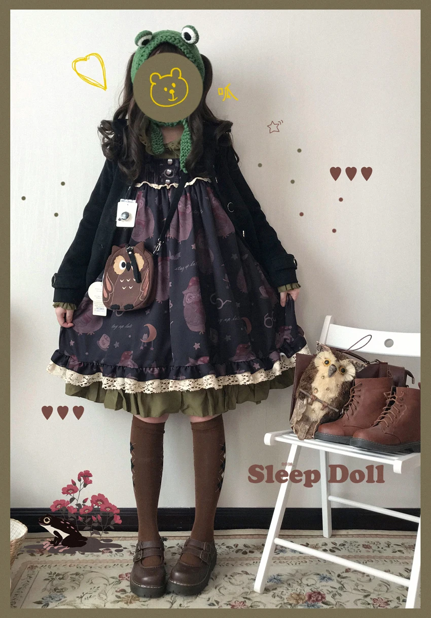 Sweet lolita dress vintagebowknot cute printing high waist princess victorian dress kawaii girl gothic lolita strap