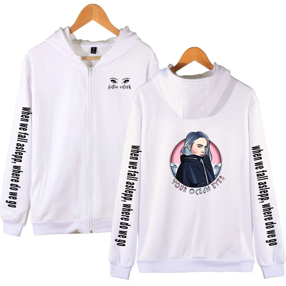 Billie Eilish Для мужчин, на молнии, со шнуровкой, на молнии, толстовки, свитшоты, куртки, пальто с длинным рукавом Повседневное мужской карман на молнии, с капюшоном, с принтами персонажей
