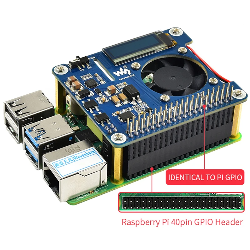 Raspberry Pi 4 Power Over Ethernet HAT (B) 802.3af POE Network con ventilador de refrigeración de temperatura OLED para Raspberry Pi 3B + / 4B
