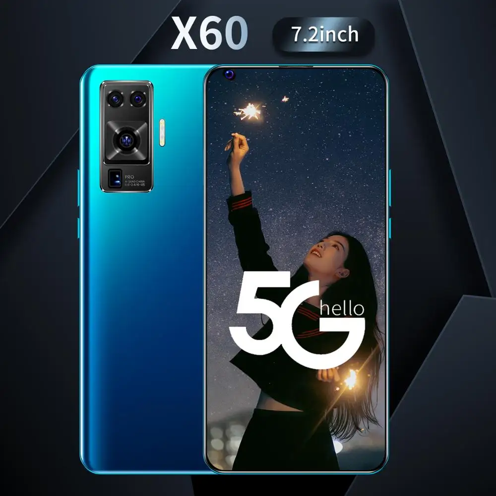 7.2 Inch Global Version X60 Network Snapdragon 865 16+32MP 12GB RAM 512GB ROM Deca Core 4 Camera 2020 Newest Smart Phone In Stoc