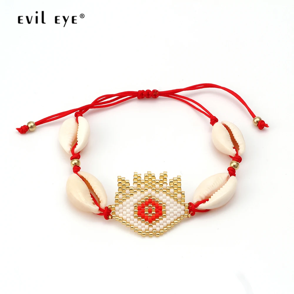 

EVIL EYE Shell Miyuki Braided Bracelet Red Blue Rope Chain Charm Bracelet Adjustable Handmade Jewelry for Women Female EY6391