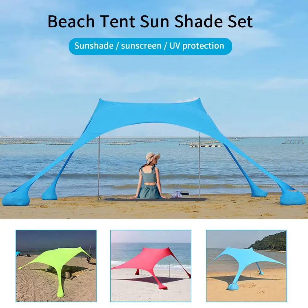 Family Sunshade Beach Tent With Sandbag UPF50+ UV Lycra Large Family Canopy For Outdoor Camping Sun Shade Awning Set