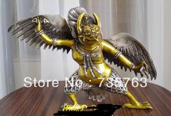 

312 15 CM tall Tibet Buddhism Silver godlen painted bronze Garuda Bird God Statue