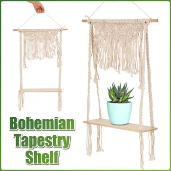 

Bohemian Handmade Wooden Wall Hanging Tassel Floating Shelf Macrame Hanging Planter Basket Plant Hanger Pot Home Decor