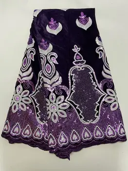 

Hot Sale African Sequins Velvet Lace Fabric Soft Warm French Sequins Velvet Voile Lace Fabric For Nigerian Party Wedding