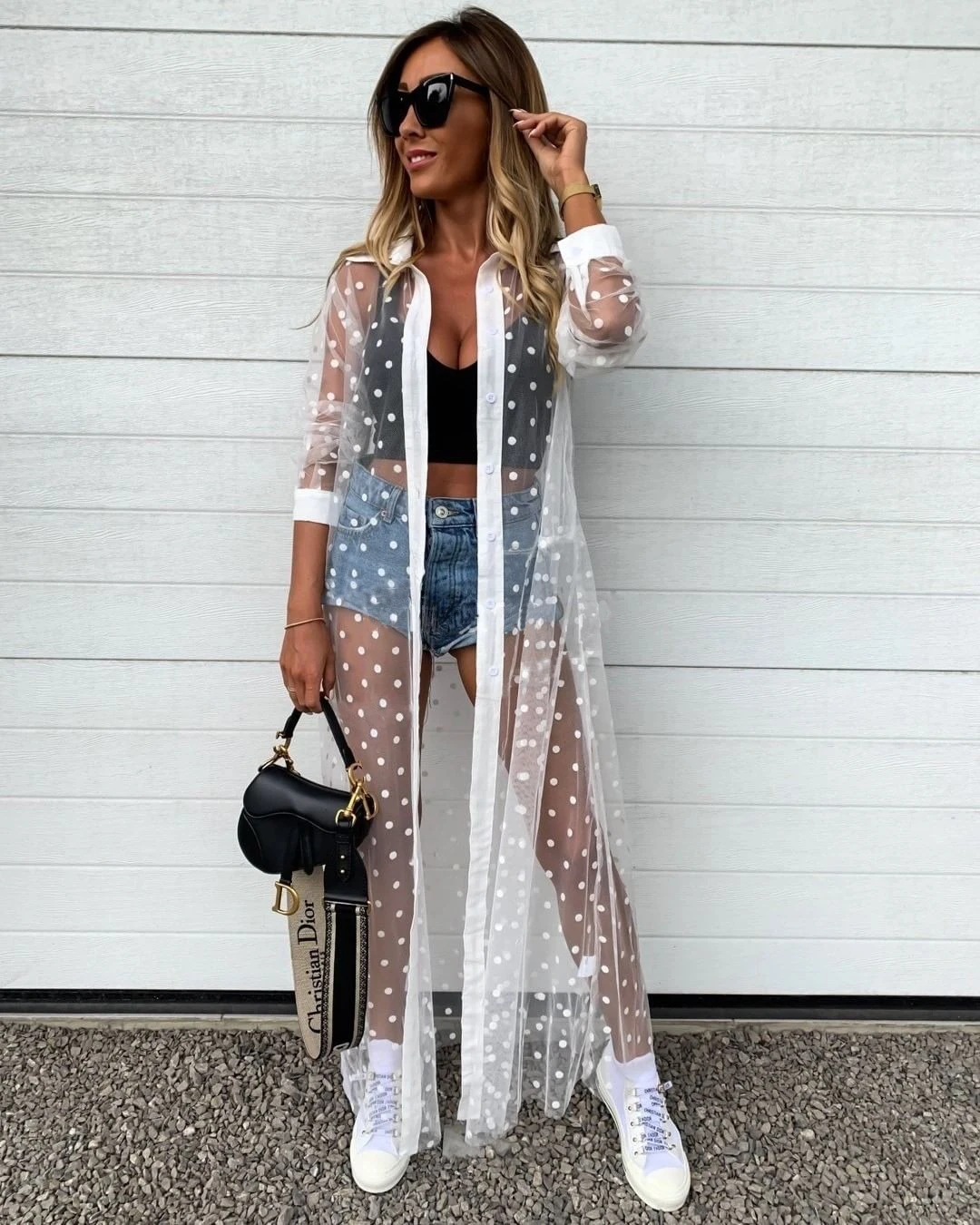 Beach Cover Women Crochet White Knitted Beach Cover Up Dress Polka Dot Swimsuit Cover Up Long Sleeve Tunic Dress Robe Bikinis Ups