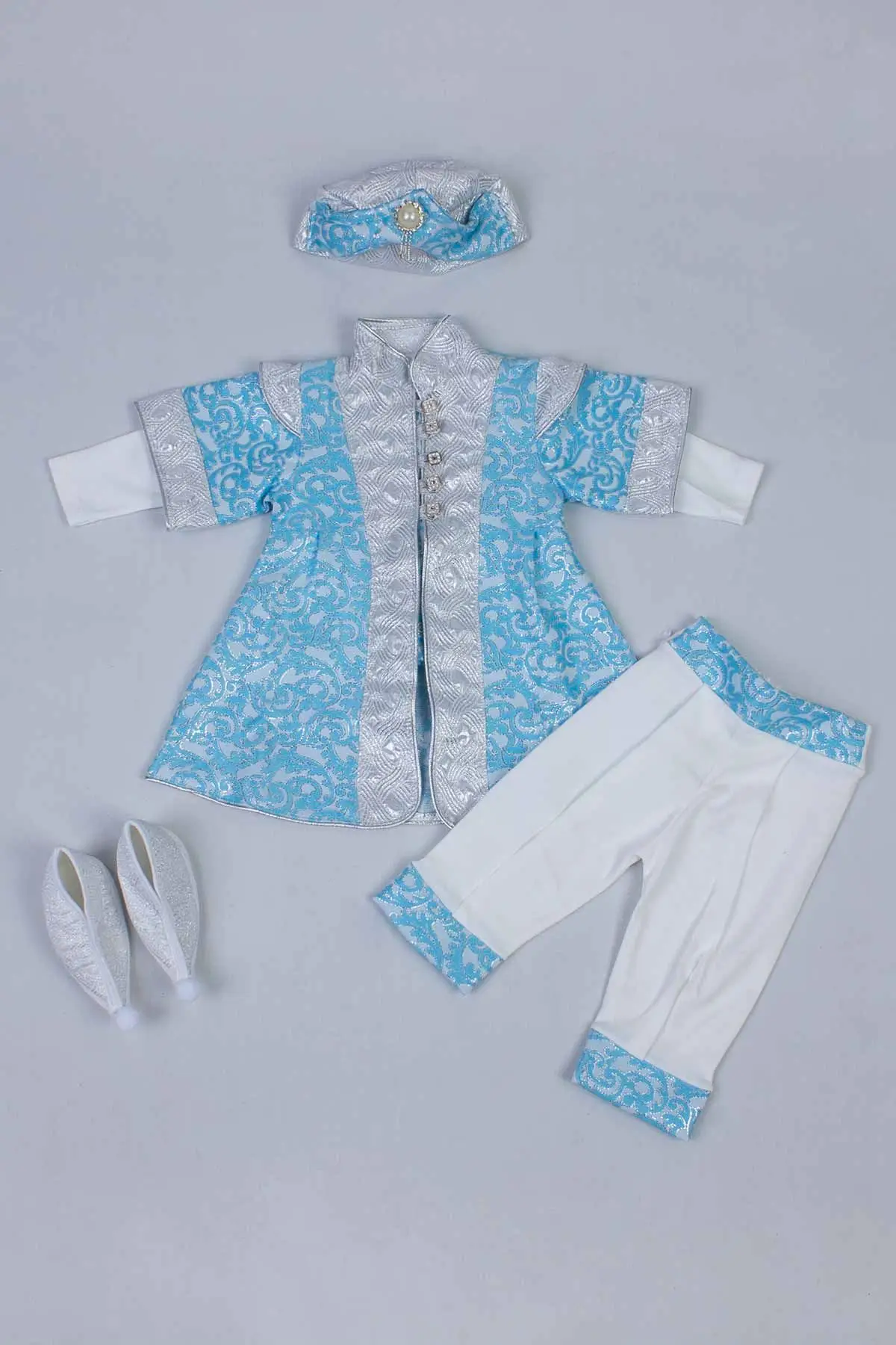 

Blue Boy Baby Suit Prince Ottoman Prince Gentleman Formal Dresses Boys Babies 5 Piece Set Male Clothing Special Occasions Outfit Models