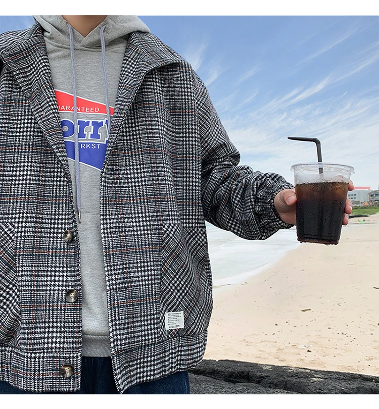 Korean Men Women Plaid Jackets Shoulder Letter Embroidery lovers Coats Autumn Winter Man Jacket Casual Clothes Plus Size