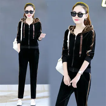 

2019 velvet sports suit fashion Lady suit Spring autumn New 2 piece set women Leisure Long sleeve tracksuit for women