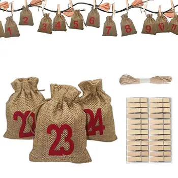 

Christmas Advent Calendar Set 24-Day Christmas Countdown Bags Gift Bags Drawstring Candy Pouch Christmas Ornament