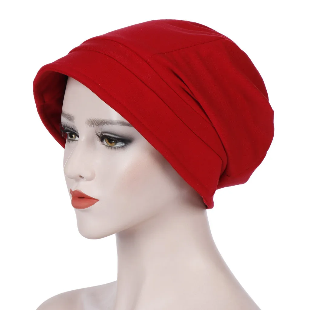 Модные зимние шляпы для женщин Beanie Ruched Твердый козырек шляпа рябь раковая шапка Хемо шапочка Muts шляпа шапка женская - Цвет: Red