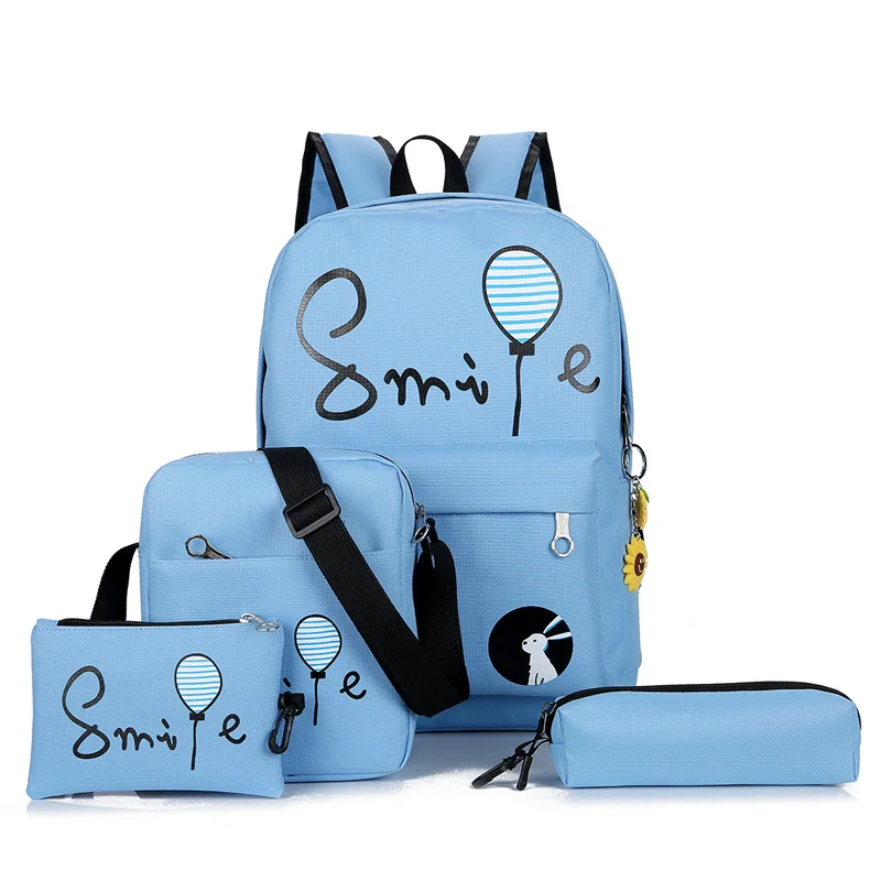 Модные новые 4 шт./компл. Для Женщин нейлоновые рюкзаки школьные рюкзаки для девочек-подростков; для мальчиков и девочек Печать на холсте рюкзаки женские сумки на плечо - Цвет: light blue
