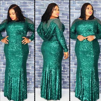 

2020 Nigerian Gele Headtie Danshiki African Dresses for Women Fashion Muslim Abaya Islamic Maxi Dress Sequined Party Gown Robes