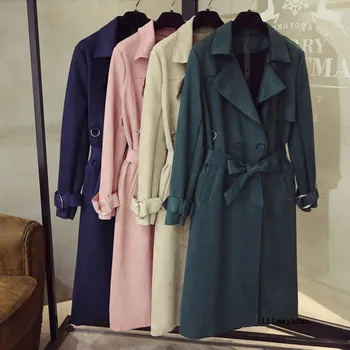 

Fashion New Faux Suede Trench Coat Women 2020 Autumn Plus Size Double Breasted Loose High Quality Mid-long Outwear Female Z407