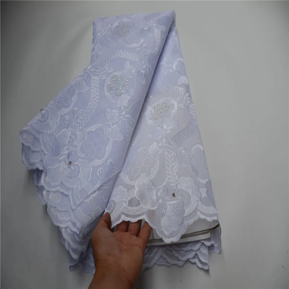 

African Wedding Party Cotton Dry White High Quality Stone Nigerian Swiss Voile Lace Embroidered Fabric Dubai PS904