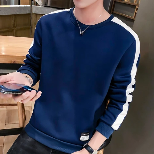 Весенне-осенняя рубашка в Корейском стиле с длинными рукавами и круглым вырезом для мальчиков - Цвет: Dark Blue