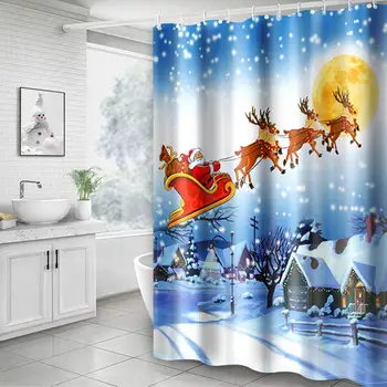 

Shower Curtain, Christmas Santa White Shower Curtain Decorative Bath Curtain Durable with Hooks Fabric Waterproof Muilt Function