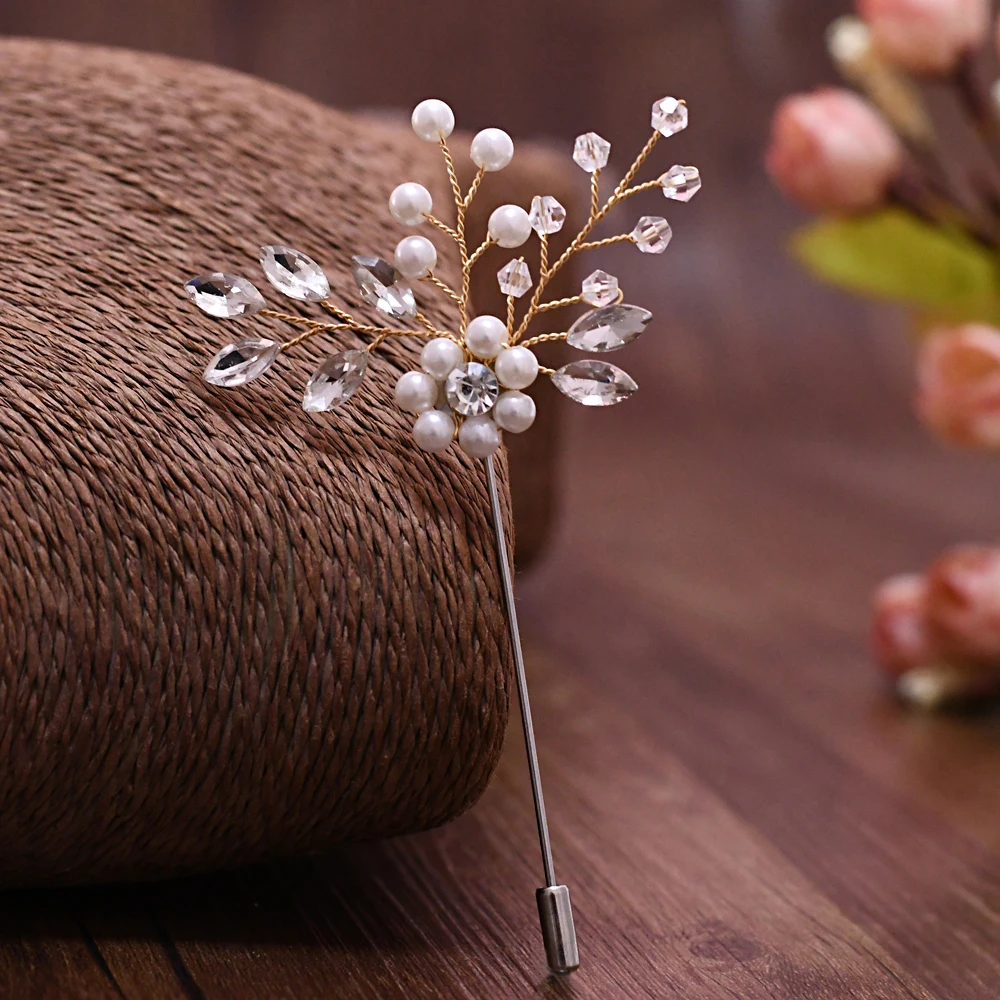 TRiXY Fashionable Pearls Brooch Rhinestone Crystal Brooch Wedding Men's Jewelry Accessories Silver Brooches for Women XZ09