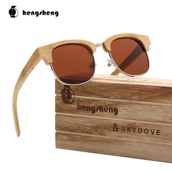 

SKYDOVE Semi-Rimless Bamboo Sunglasses Polarized Mens Sunglasses Polarized UV400 Retro Sunglasses Men 2020