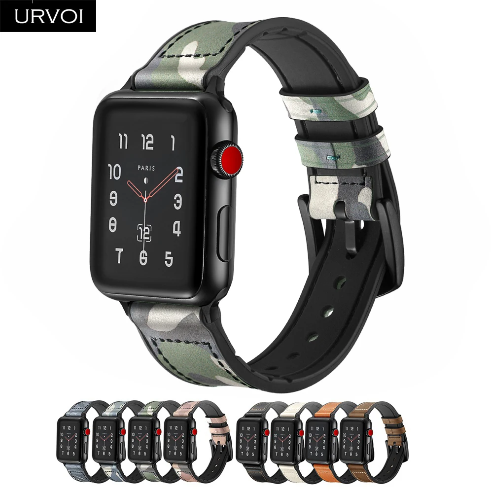 

URVOI strap for apple watch 5 4 3 2 1 leather band for iwatch 38/40 42/44mm belt high quality breathable silicone back