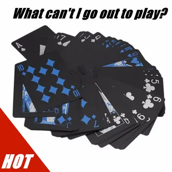 

54 pcs playing card set PVC waterproof cool black classic poker solitaire magic tool Poker Plastic Magic Table Game Club Gift