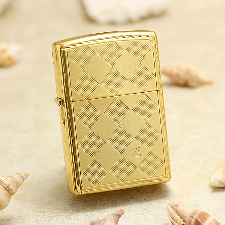 

Genuine Zippo oil lighter copper windproof Golden Square Wire drawing cigarette Kerosene lighters With anti-counterfeiting code