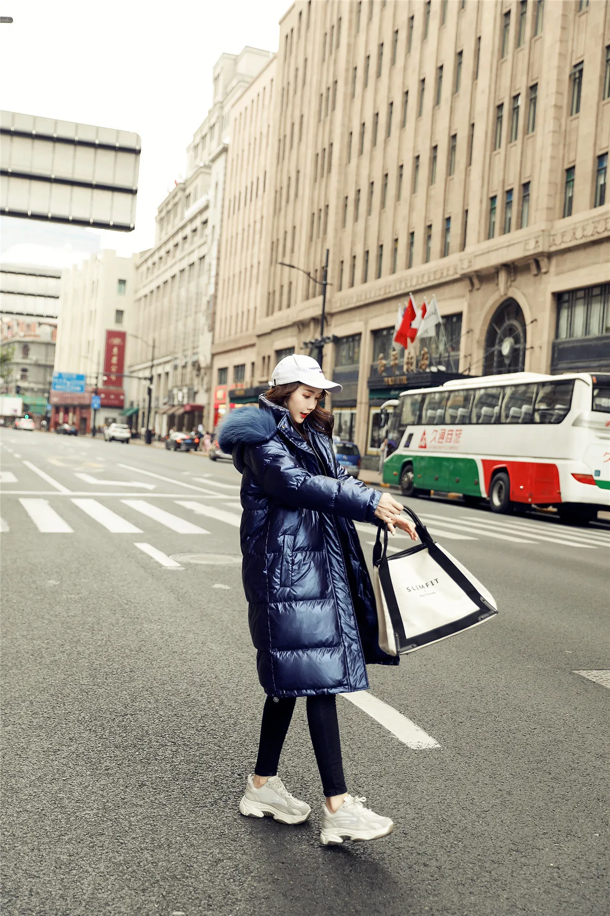 New Style Korean-style Loose-Fit down Jacket Women's Mid-length Thick over-the-Knee Stand Collar V Standard Winter Long Coa