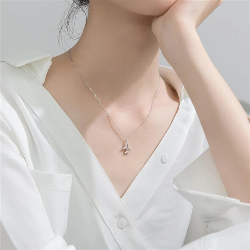 Sole Memory Sweet Cute Mini Plane Literary Silver Color Clavicle Chain Necklace For Women Fashion Jewelry Party Birthday Gift