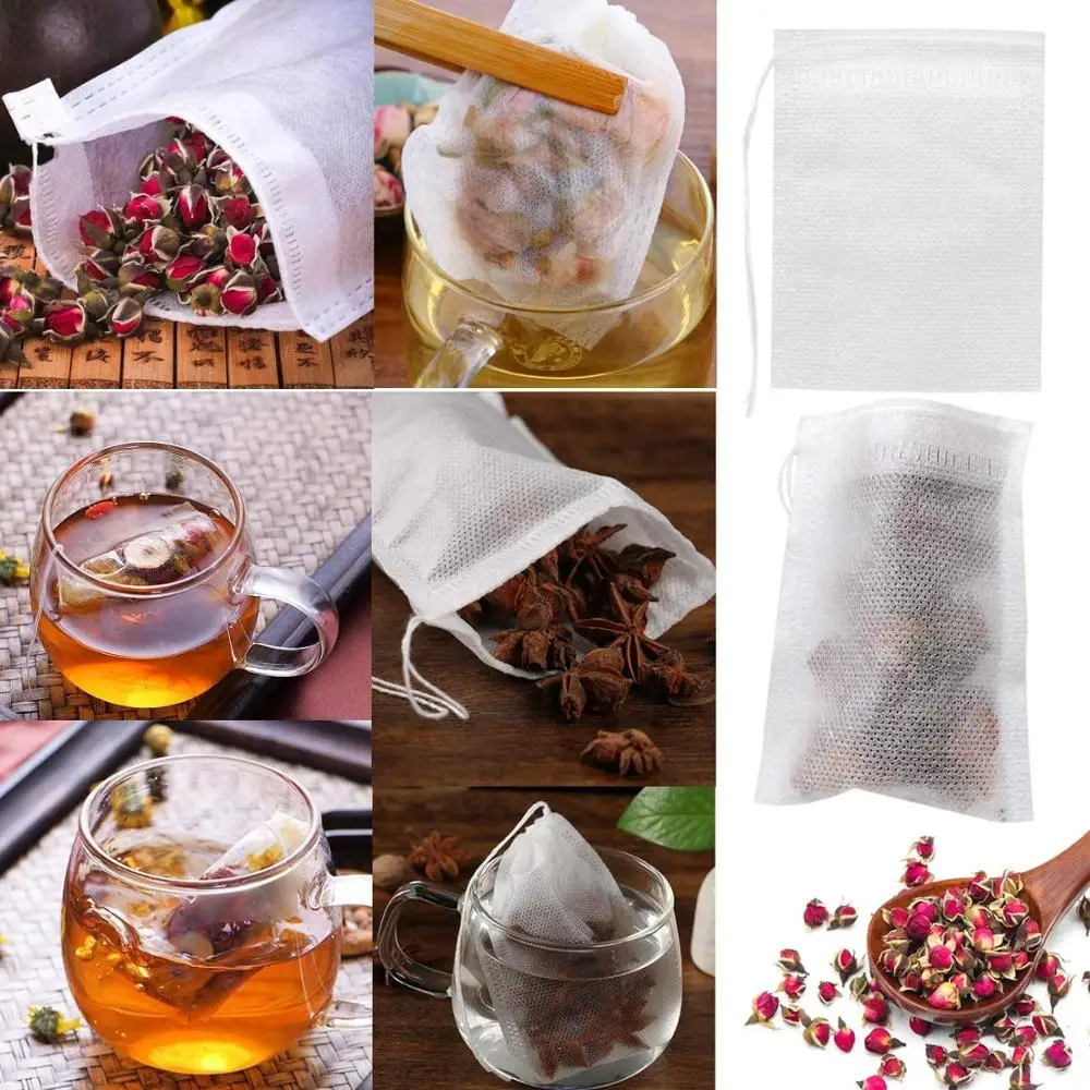 Tea-Bags Heal-Seal Fabric Disposable Non-Woven 100pcs for with String Food-Grade SPICE-FILTERS