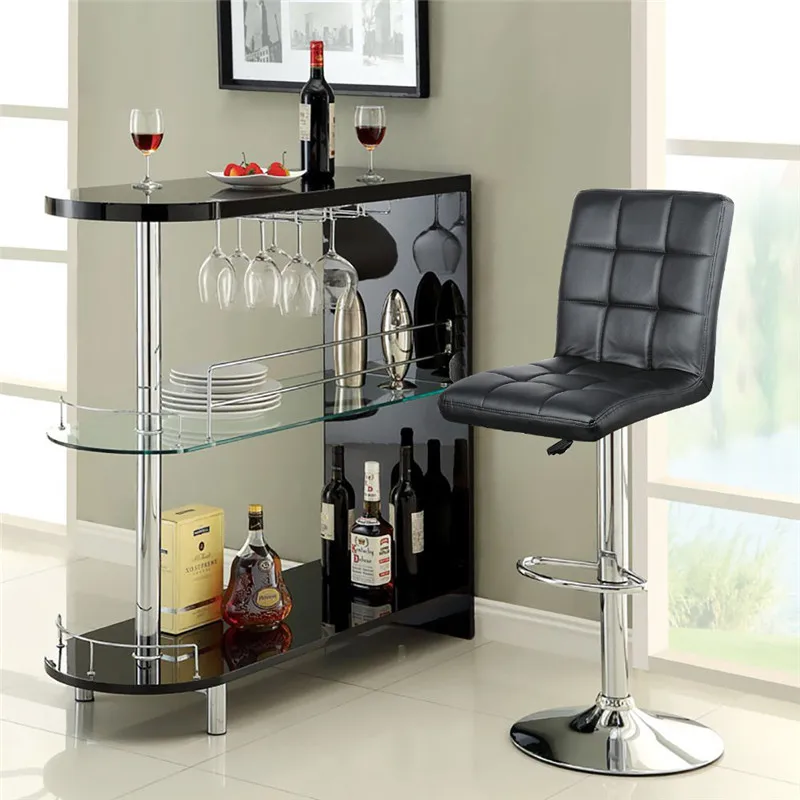 

2Pcs/set Nine-grid Cushion Chair Synthetic Leather Swivel Bar Stools Height Adjustable Chairs with Footrest No Armrests HWC
