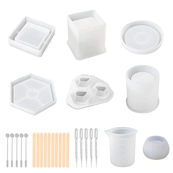 

1 Set Crystal Epoxy Plant Pot Pen Candle Soap Holder Resin Mold Coaster Ashtray Casting Silicone Mould DIY Crafts Making