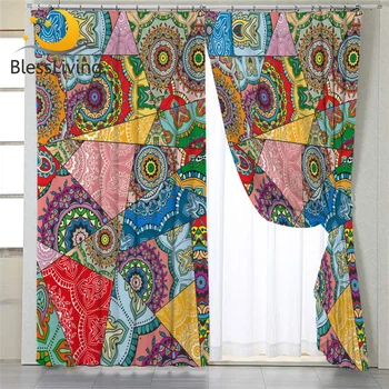 

BlessLiving Flower Bedroom Curtain Colorful Patchwork Rod Pocket Curtain Vibrant Floral Mandala Living Room Curtain for Girl 1PC