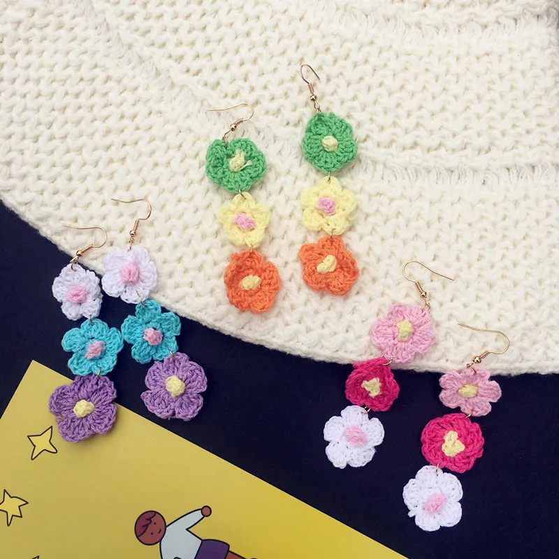 

New Arrival Colorful Woolen Pearl Flower Shape Drop Earrings for Women Girls Long Tassel Mix Color Personalized Christmas Gifts
