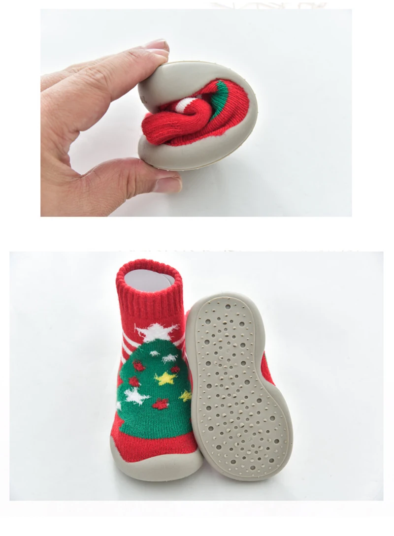 Детская половая обувь для малышей Носки с нескользкой утолщением Теплые резиновые подошвы Носки для ног Лось Санта-Клаус Малыш Рождественский подарок Детские носки