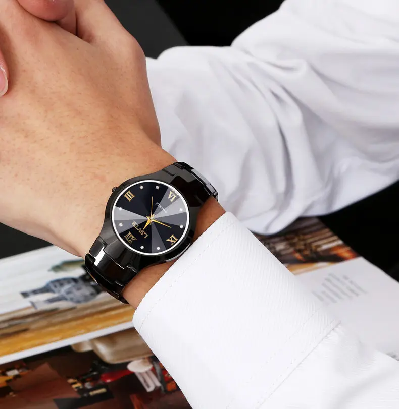 Новые роскошные часы для влюбленных Пара для мужчин и женщин пара кварцевые наручные часы мужской женский браслет Relogio Masculino - Цвет: black