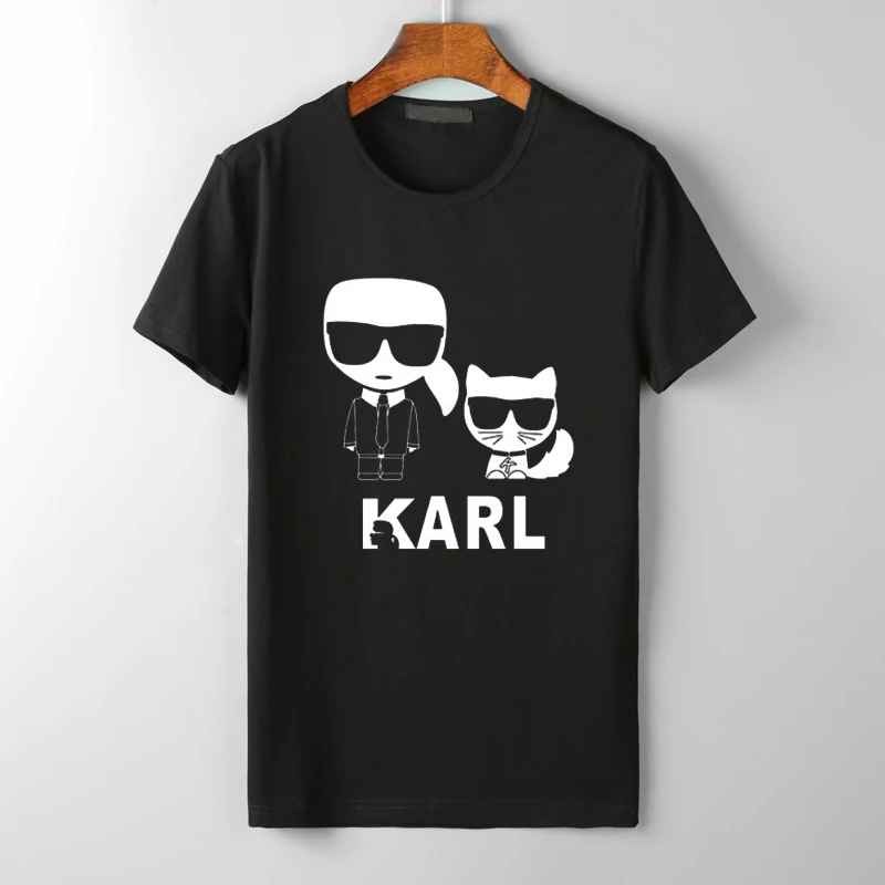 

2019 KARL Lagerfeld art vogue Shirt Women/men white Cotton cat T-shirt Harajuku Top couple clothes Girlfriend Gift tshirt femme