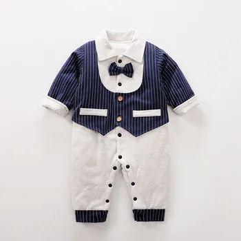 

2019 Baby Clothes Newborn Christmas Clothes Gentleman Style Costume Baby Rompers Hari Bows Single-breasted Ropa Para Bebe