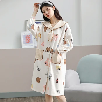 

Women Pajams Sets Cotton Autunm With Winter Nightdress For Ladies Lovely Girl's Sleepwear Sleepdress