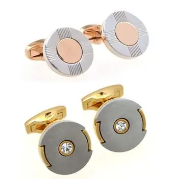 

10pairs/lot Double Color Plating Cufflinks Gold/Rosegold Plating Rhinestone Cuff Links Copper Made Men's Jewelry Wholesale