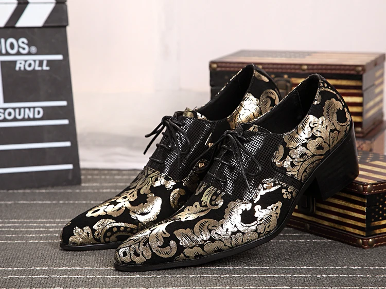 Tanio Modne buty na obcasie drukowanie skórzane buty męskie oksfordzie