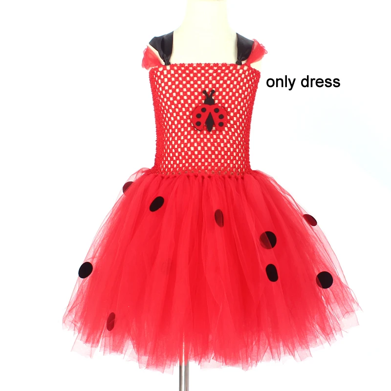 just dress Платье-пачка для девочек с изображением божьей коровки, с крыльями, антенной и палочкой, костюм для Хэллоуина, дня рождения, леди, жука детское яркое платье с насекомыми, костюм - Цвет: just dress