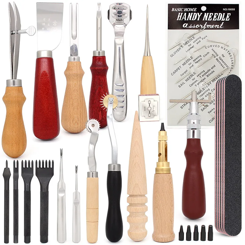 

Leather Craft Hand Tools Set Handmand Sewing Stitching Punch Carving Work Saddle Professional Leathercraft DIY Accessories Kit