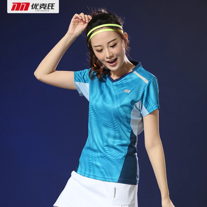 Новая одежда для бадминтона, женская летняя быстросохнущая рубашка, впитывающая пот, короткий рукав, v-образный вырез, теннисная футболка
