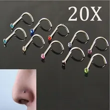 20 штук Красочные Нержавеющая сталь Стразы изогнутые стержни носа кольца Бары пирсинг син