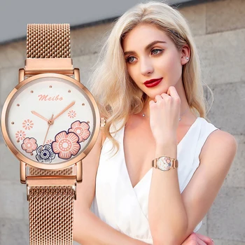 

Hot Korean version of the mesh watch flower student fashion printing temperament ladies watch Christmas gift children