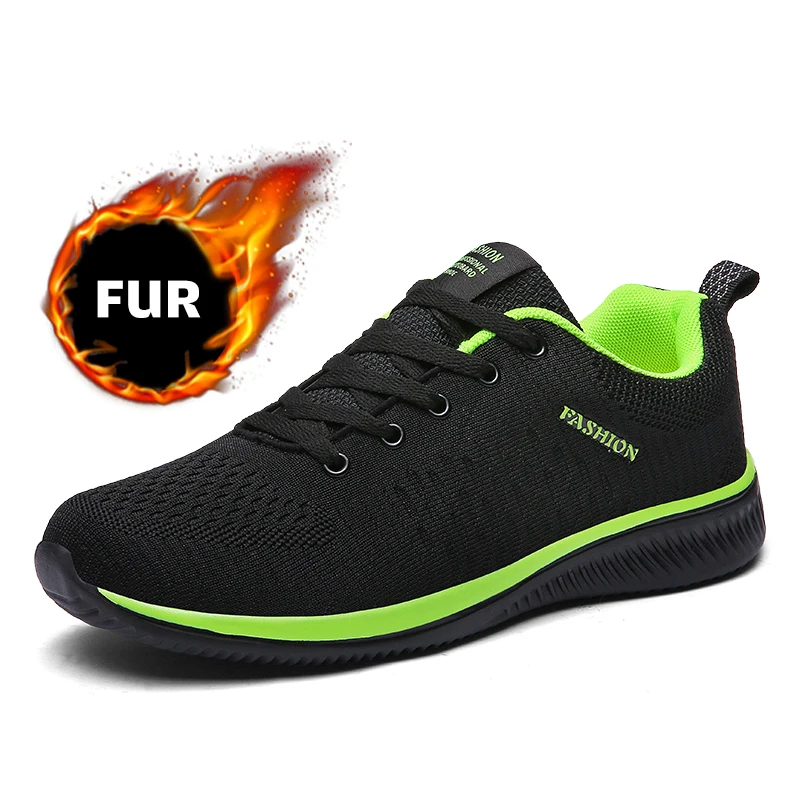 Мужская обувь удобная мужская повседневная обувь для прогулки с теплым мехом Зимние мужские кроссовки обувь размера плюс Zapatos De Hombre - Цвет: GreenFur